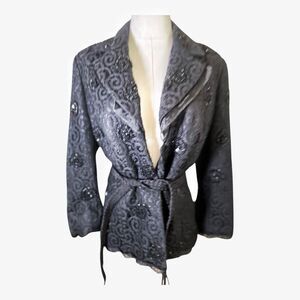 Sutton Studio Black Sequin & Beaded Double Breasted Jacket Size SP